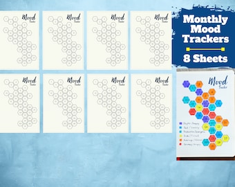 Mood Tracker Full-Page A5 Planner Stickers (8 Monthly Sheets) for Journals and Planners