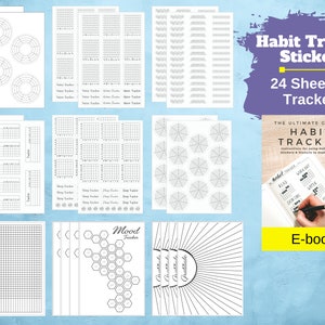 Habit Tracker Stickers: 24 Bögen für Wasser, Schlaf, Stimmung, Dankbarkeit