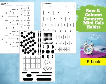 Time Saver Journal Stencil Set (3 Stencils) - Row / Column Counters, Mini Calendars, Habit Trackers, Banners, List Makers, Moon Phases
