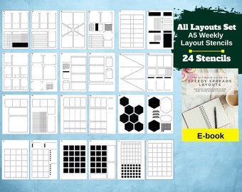 Speedy Spreads Journal Stencils (All Layouts Bundle) - x24 Planner Stencils for A5 Bullet Dot Journal Notebook, Save Time on Your Spreads