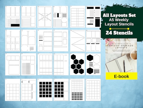 Speedy Spreads Journal Stencils all Layouts Bundle X24 Planner Stencils for  A5 Bullet Dot Journal Notebook, Save Time on Your Spreads 