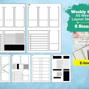Speedy Spreads Journal Schablonen (Weekly 1 Layouts) - x6 Schablonen für A5 Dot Grid Journal Planer