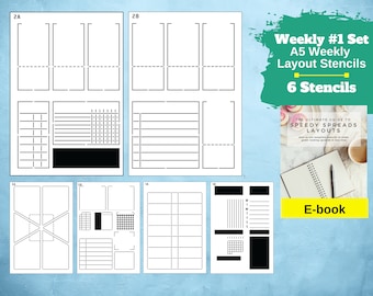 Speedy Spreads Journal Stencils (Weekly 1 Layouts) - x6 Stencils for A5 Dot Grid Journal Planners