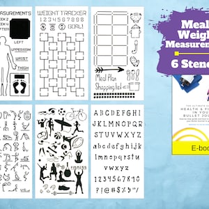 Health & Fitness Journal Stencil Set - Custom-Designed Journal Stencils, Templates, Habit Trackers, Exercise, Weight, Meal Planning