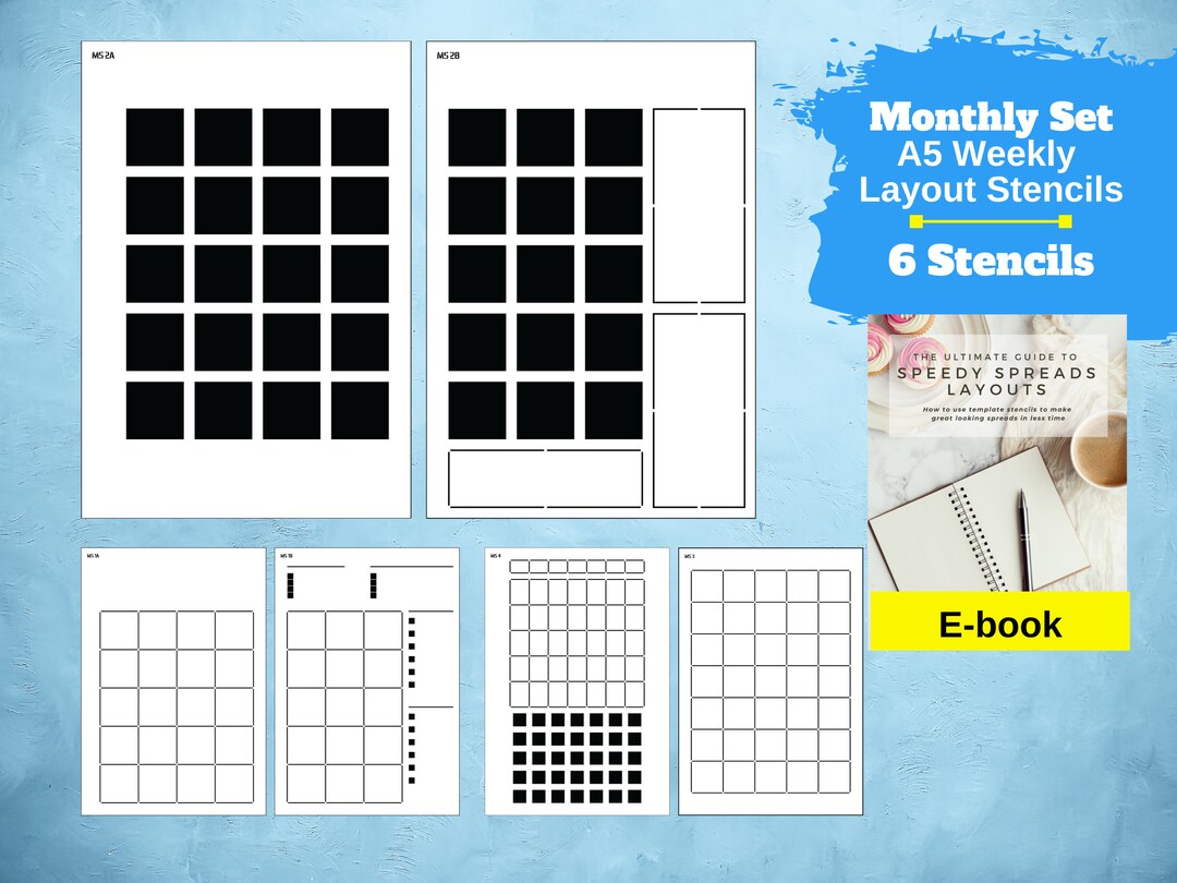 Speedy Spreads Journal Stencils monthly Layouts X6 Stencils for A5 Dot