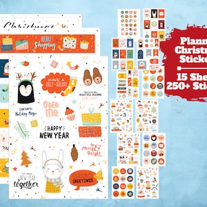 Merry & Bright Christmas Stickers - 15 Sheets of Seasonal Winter and Holiday Planner Stickers for Journaling, Scrapbooking