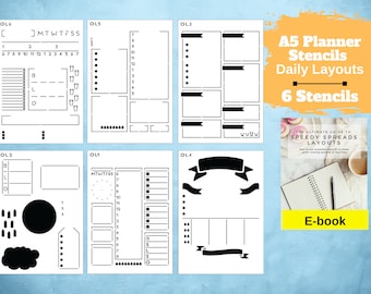 Speedy Spreads Journal Stencils (Daily Layouts) - x7 Day Planner Stencils for A5 Dot Grid Journal Planners