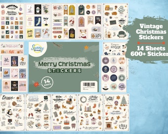 Merry Christmas Stickers - 14 Sheets of Seasonal Winter, Hygge and Holiday Planner Stickers for Journaling, Scrapbooking and Crafting.