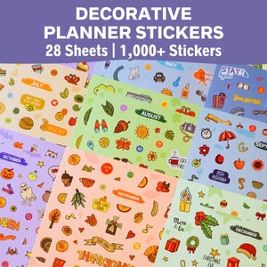 Decorative Planner Stickers (28 Sheets) - Holiday & Seasonal Stickers - Month, Number Stickers - Perfect for Calendars, Bullet Journals