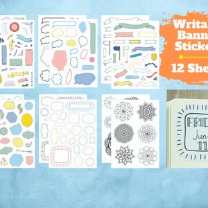 Wunderschönes Banner Design Planner Stickers Set (12 Blatt) - Beschreibbare Banner, Pfeile, ausmalbare Mandalas, Journal Sticker