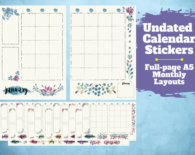 Undated Monthly Calendar Planner Stickers for A5 Bullet Dot Grid ...