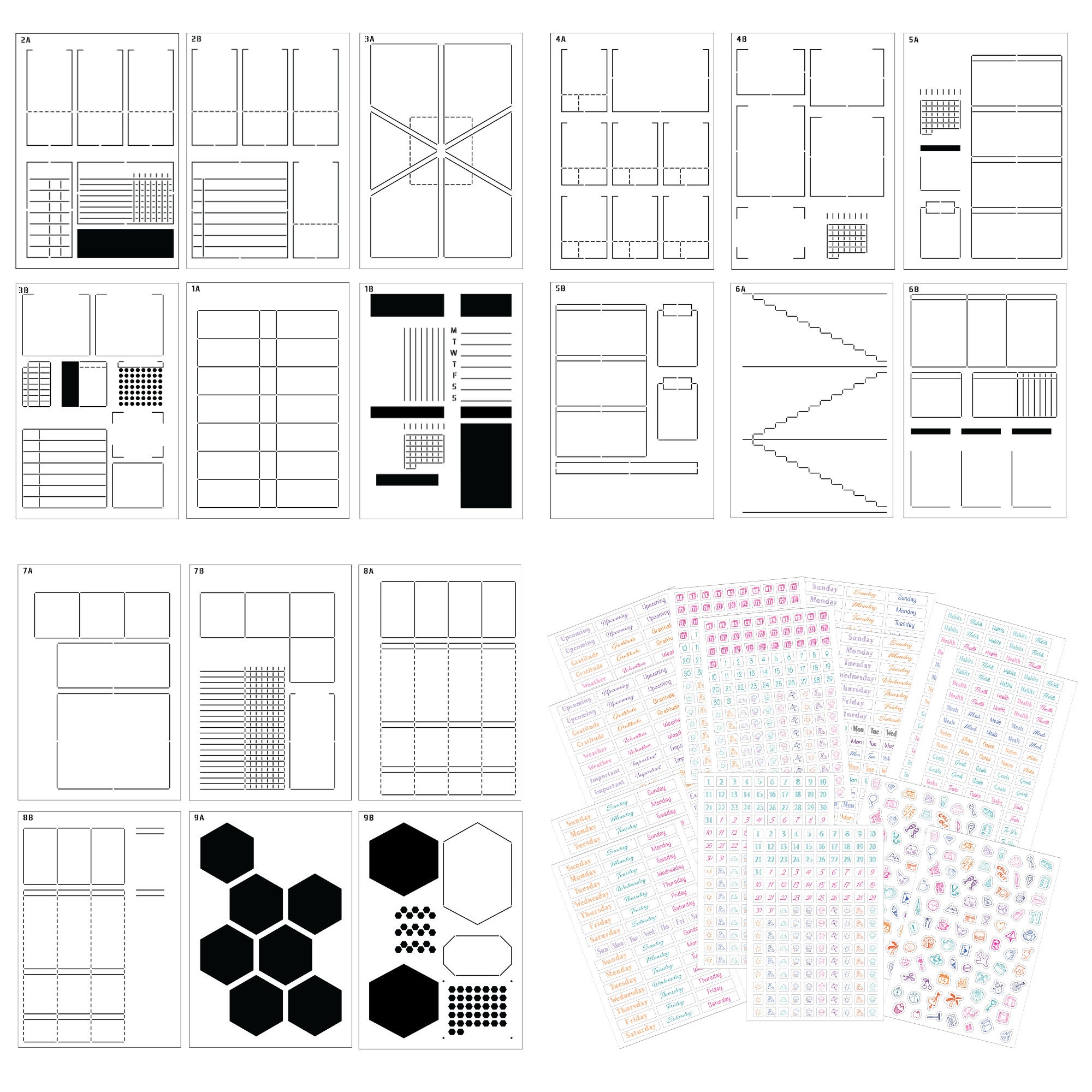 Portable Planner Stencils X16 Small Square Journal Templates align