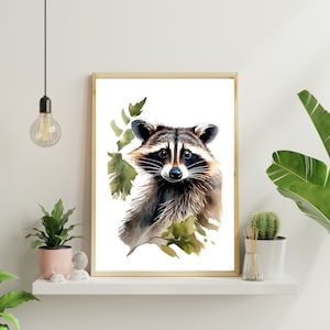 Wasbeer kunst | Wasbeer kunst aan de muur | Wasbeer kunstprint | Dieren in het wild | Boswezen | Digitale afdruk | Digitale download | Muurdecoratie