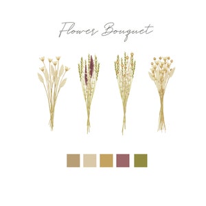 Clipart bouquet de fleurs séchées - Concept rustique - Concept vintage - Digital Clipart PNG