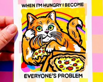 Funny Cat Art Kitchen Decor Quirky Calico Cat Owner Gift Cat Themed Humor Silly Food Print Sarcastic Wall Decor Fun Apartment Decor New Home