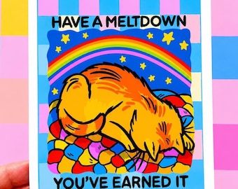 Funny Cat Art Print Flower Art Butterfly Monarch Dopamine Decor Unhinged Art Print Quirky Gift Demotivational Quote Office Decor Silly
