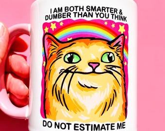 Taza divertida de gato con humor irónico, idea de regalo para personas con TDAH, cosas de gatos naranjas peculiares, taza rara, meme, taza de café, humor sobre salud mental, regalo sarcástico para amantes de los gatos.