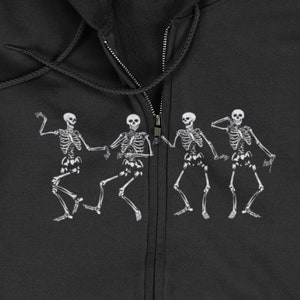 Dancing Skeletons Zip Up Hoodie Skull Sweatshirt Goth Hoodie Gothic Funny Gift Best Friend Fall Halloween One Piece Hoodie Unisex Black Cute