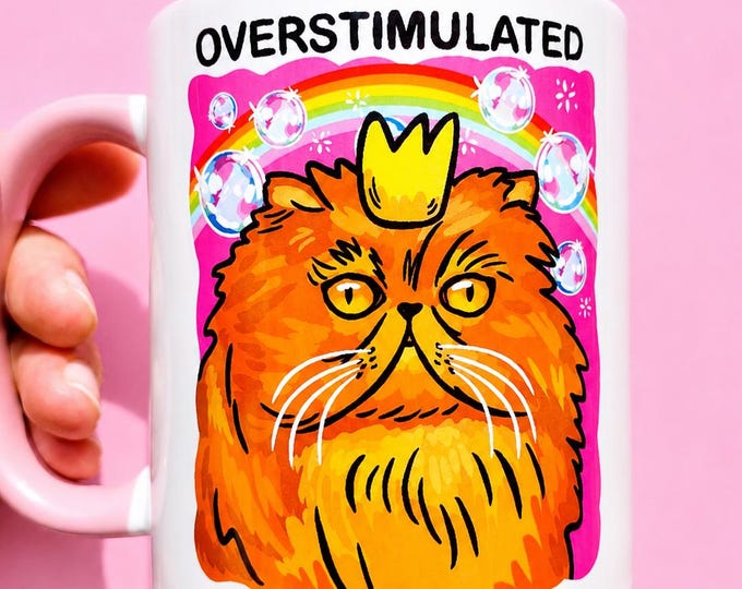 Funny Cat Mug Persian Cat Gift Reader Mug Introvert Humor Mental Health Mug Sarcastic Gift Idea Cat Owner Cup Hilarious Overstimulated Mug