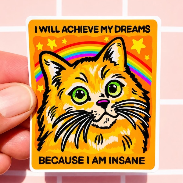 Funny Cat Sticker Goofy Gift Mental Health Humor Cat Themed Gift Motivational Humor Sarcastic New Job Gift College Student Ironic Med Gift