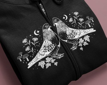 Dove Zip Up Hoodie Full Zip Hooded Sweatshirt Bird Sweatshirt Witchy Hoodie Cottagecore Witch Celestial Space Moon Zipper Hoodie Women Girl