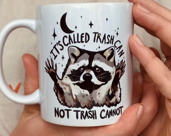 Taza de mapache divertida basura panda taza de café humor desquiciado sarcástico irónico regalo él sus hombres taza desmotivacional meme hilarante lindo bote de basura