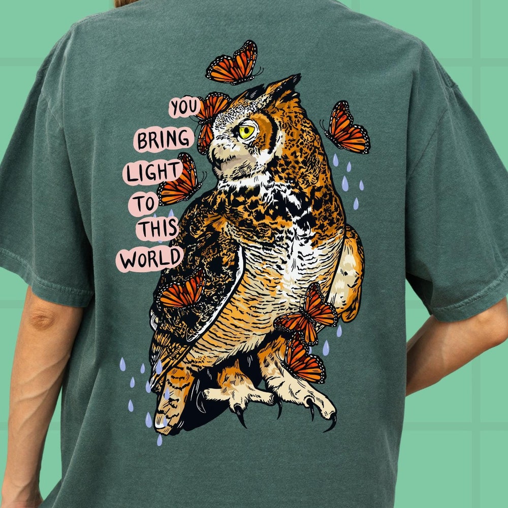 Owl Shirt Self Esteem Tee Monarch Butterfly Tshirt Social Worker Gift Nature T-Shirt Cute Bird Themed Gift Granola Girl Top Women Comfort T Printfushion