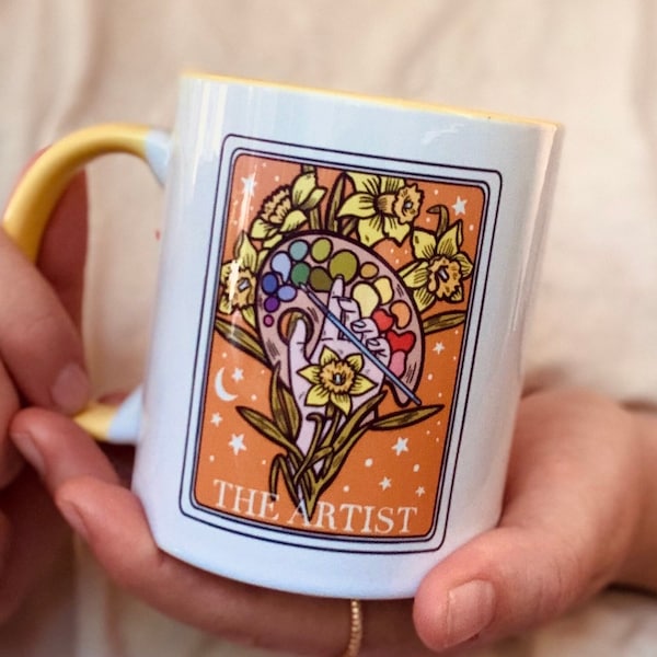 Artist Mug Gift for Painter Watercolor Pallette Mug Tarot Card Cup Art Teacher Coffee Mug Color Wheel Paint Brush Holder Mug New Home Her