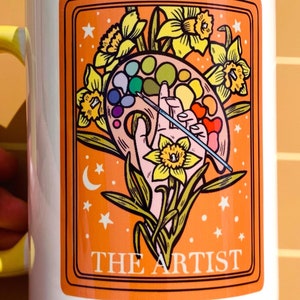 Artist Gift Mug Artsy Painter Palette Mug Art Supplies for Adult Tarot Card Cup Art Teacher Coffee Mug Color Wheel Paint Brush Holder Mug