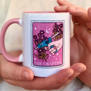 Cute Pink Mug Crafter Coffee Cup Gift Crafty Women Coffee Mug Crafter Gift Crafty People Mug Mom Scrapbook Hobby Craft Tarot Card Mug Her