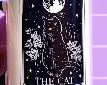 Black Cat Mug Tarot Coffee Cup Cat Themed Gift Mug Witchy Moon Gothic Mug Cute Cat Pet Themed Gift Tarot Card Stocking Stuffer Best Friend