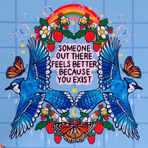 Strawberry Art Bird Print Dopamine Decor Self Affirmation Art Print Quirky Gift Motivational Quote Office Decor Beautiful Wall Decor Girl