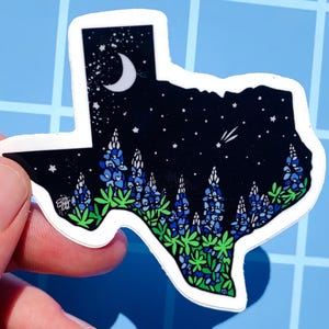 Texas Sticker Austin TX Bluebonnet Decal Wildflower Gift for Texan Hiking Longhorn College Water Bottle Kindle Laptop Car Bumper Cute Mirror