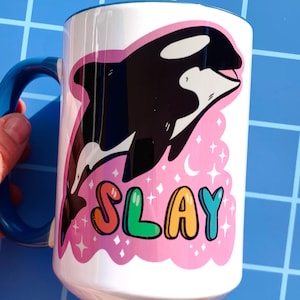 Killer Whale Mug Funny Orca Coffee Cup Unhinged Mug Meme Humor Sarcastic Gen Z Funny Gift for Roommate Quirky Mug Large Sink the Rich Cute