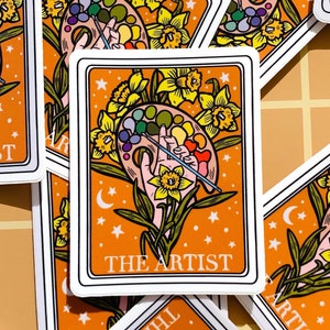 Pegatina de tarot para artista, pegatina de bruja, pegatina extraña, regalo artístico para pintor, pegatina de libros, pegatina de bruja para Kindle, carta del tarot, pegatina bonita para parachoques