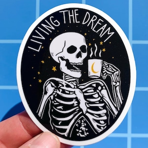 Skeleton Magnet Funny Halloween Coffee Emo Gothic Spooky Gift for Work Bestie Workplace Car Bumper Cute Sarcastic Office Sarcasm Weird Goth