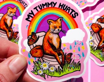 Naklejka "Boli mnie brzuch" Naklejka na nietolerancję glutenu Prezenty dla osób z celiakią Zabawny prezent na nietolerancję glutenu Naklejka na świadomość celiakii Naklejka na przewlekłą chorobę Słodka