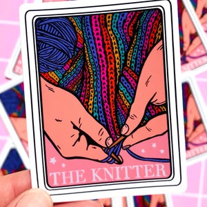 Pegatina para tejer, calcomanía para tejer, regalo para tejedores, calcomanía de tarot, regalo artesanal para artesanos, accesorio para tejer, lindo regalo, calcomanía para pasatiempos para mujeres, hilo