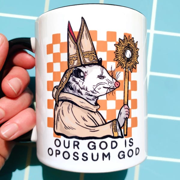 Possum Mug Opossum Coffee Cup Sarcastic Gift Pastor Funny Catholic Mug Meme Humor Weird Stuff Friend Hilarious Gift Idea Unhinged Quirky