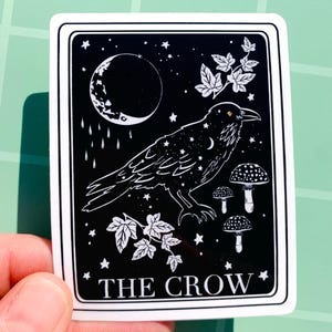 Aufkleber Krähe Tarot Karte Himmlischen Mond Aufkleber Vogel Themed Geschenk Krähe Liebhaber Aufkleber Haustier Besitzer Geschenk Tarot Karte Kunst Krähe Witchy Aufkleber Niedlich