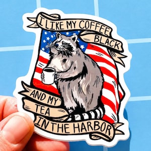 Raccoon Sticker American Meme Funny Decal Veteran Gift Unhinged Humor USA Weird Sticker Laptop Water Bottle Hilarious Present 4th of July