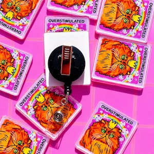 Silly Badge Reel Cat Badge Topper Cute Pink Badge Holder ID Goofy Work Tag Badge Reel Girly Cutecore Aesthetic Work Badge Nursing Office Tag image 7