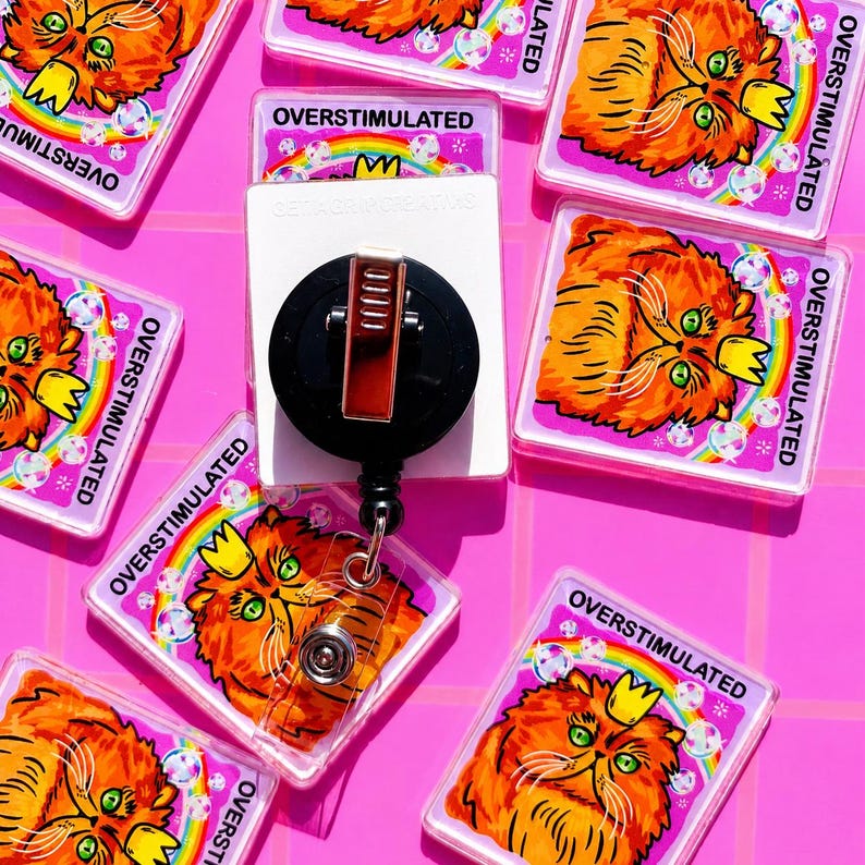 Silly Badge Reel Cat Badge Topper Cute Pink Badge Holder ID Goofy Work Tag Badge Reel Girly Cutecore Aesthetic Work Badge Nursing Office Tag image 7