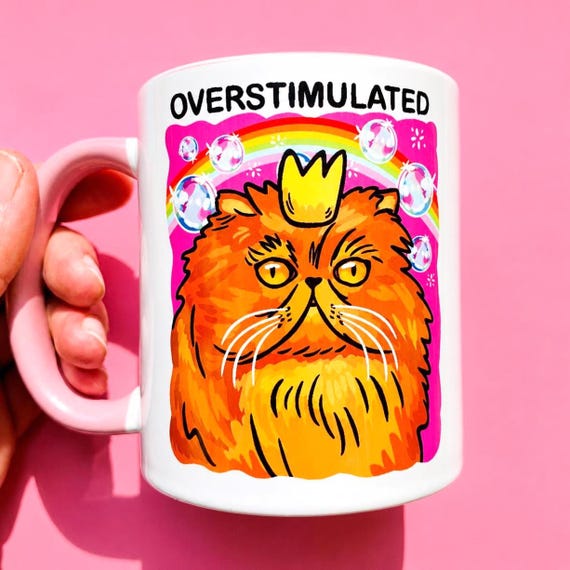 Funny Cat Mug Persian Cat Gift Reader Mug Introvert Humor Mental Health Mug Sarcastic Gift Idea Cat Owner Cup Hilarious Overstimulated Mug