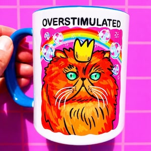 Funny Cat Mug Persian Cat Gift Reader Mug Introvert Humor Mental Health Mug Sarcastic Gift Idea Cat Owner Cup Hilarious Overstimulated Mug