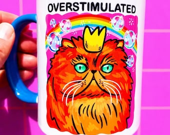 Funny Cat Mug Persian Cat Gift Reader Mug Introvert Humor Mental Health Mug Sarcastic Gift Idea Cat Owner Cup Hilarious Overstimulated Mug