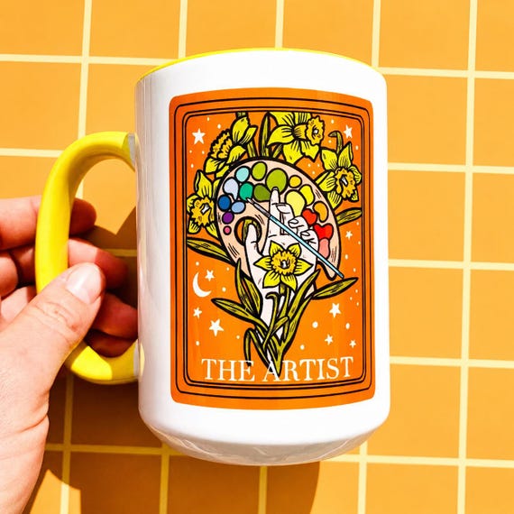 Artist Gift Mug Artsy Painter Palette Mug Art Supplies for Adult Tarot Card Cup Art Teacher Coffee Mug Color Wheel Paint Brush Holder Mug