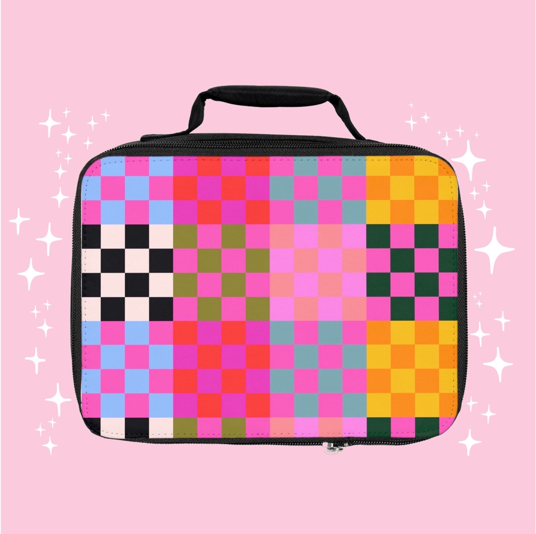 pink checkered lunch box