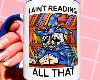 Raccoon Mug Book Mug Banned Books Coffee Mug Gift Teacher Mug Library Reading Present Librarian Funny Mug Pun Humor Introvert Meme Mug