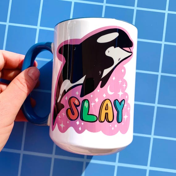Killer Whale Mug Funny Orca Coffee Cup Unhinged Mug Meme Humor Sarcastic Gen Z Funny Gift for Roommate Quirky Mug Large Sink the Rich Cute